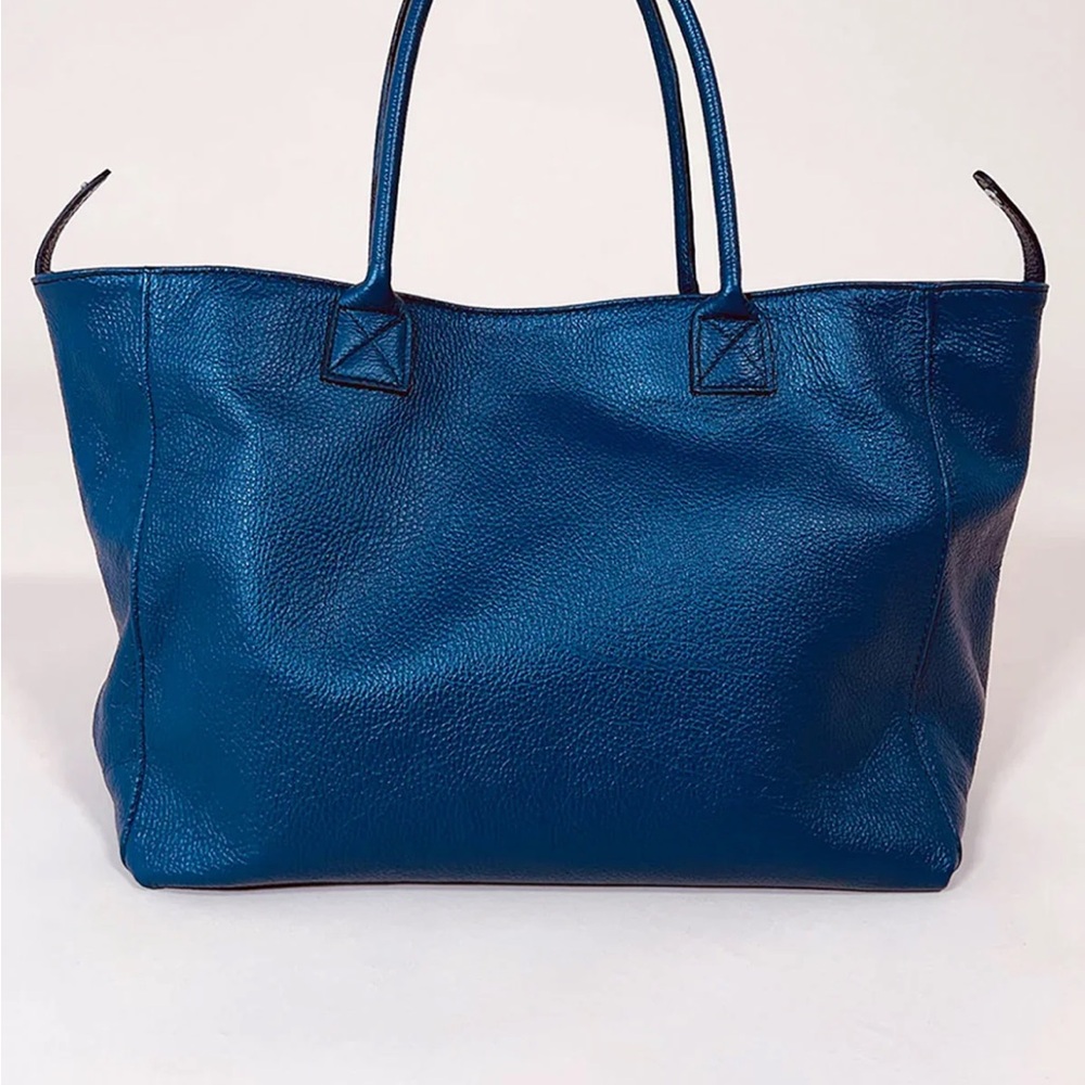 Elegant Blue Leather Tote Bag